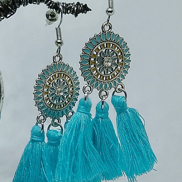 SALE!! 3 Pair BOHO EARRINGS, Silvery BLUE BUNNY'S BOHO BAUBLES - Picture 4 of 12